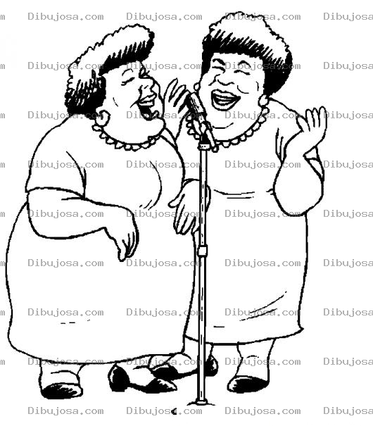 Dibujo para colorear Dibujo De Senoras Gemelas Gordas Cantando Juntas Para Pintar Y Colorear