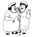 Dibujo para colorear Dibujo De Senoras Gemelas Gordas Cantando Juntas Para Pintar Y Colorear