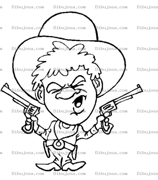 Dibujo para colorear Dibujo De Vaquerito Con 2 Pistolas Para Pintar Y Colorear