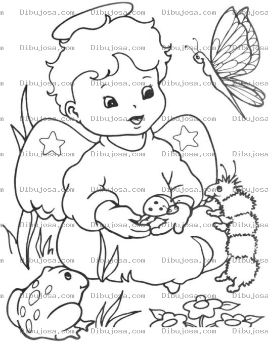 Dibujo para colorear Dibujo De Angelito Con Animalitos Para Colorear Angel Con Sapito Oruga Mariquita Y Mariposita