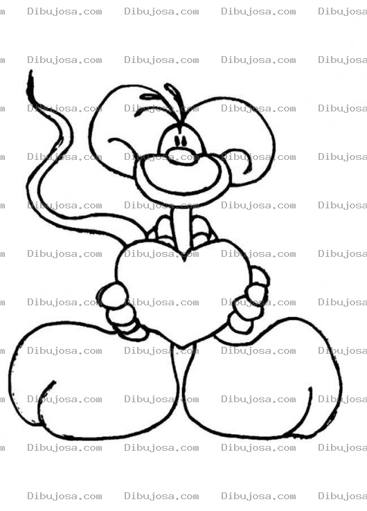 Dibujo para colorear Dibujo De Ratoncito De Patas Grandes Sosteniendo Un Corazon Para Pintar Y Colorear