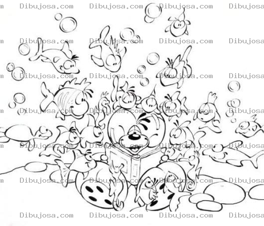 Dibujo para colorear Dibujo De Ratoncito En El Fondo Del Mar Rodeado De Peces Para Pintar Y Colorear
