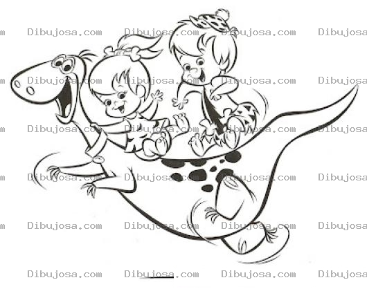 Dibujo para colorear Dibujo De Pebbles Y Banban Cabalgando Sobre Dino Para Pintar Y Colorear A Los Bebes De Los Picapiedra