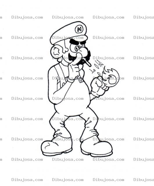 Dibujo para colorear Dibujo De Mario Bros Con Bola De Fuego Para Pintar Y Colorear