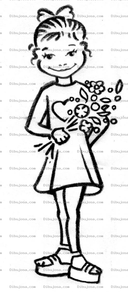 Dibujo para colorear Dibujo De Chica Enamorada Con Un Ramo De Flores Para Pintar Y Colorear Muchacha Enamorada