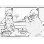Dibujo para colorear Dibujo De Hijo Y Papa Desayunando En Una Cafeteri Para Coloreara