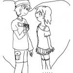 Dibujo para colorear Declaraciondeamor Dibujo De Chico Declarando Su Amor Con Un Regalo A Una Amiga Para Pintar Y Colorear