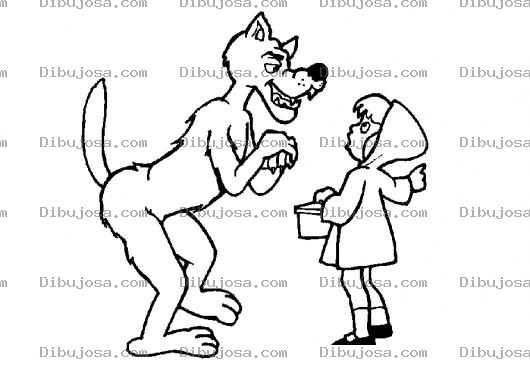 Dibujo para colorear Dibujo De Caperucita Hablando Con El Lobo Feroz Para Pintar Y Colorear