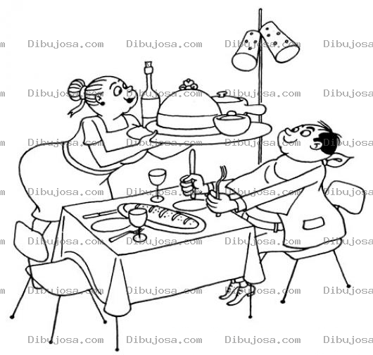 Dibujo para colorear Dibujo De Hombre Comiendo Como Rey Bien Atendido Por Su Mujer Para Pintar Y Colorear