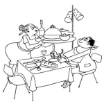 Dibujo para colorear Dibujo De Hombre Comiendo Como Rey Bien Atendido Por Su Mujer Para Pintar Y Colorear