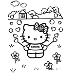 Dibujo para colorear Dibujo De Hello Kitty Haciendo Burbujas De Corazones Para Pintar Y Colorear