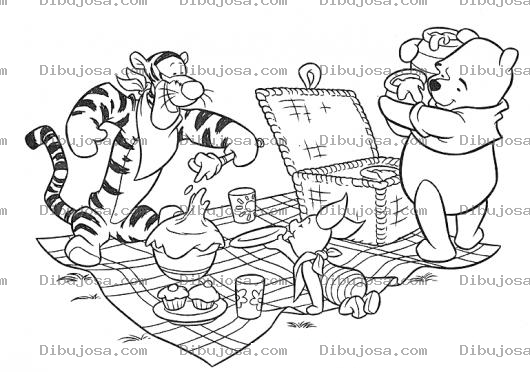 Dibujo para colorear Dibujo De Picnic De Tiger Winnie Pooh Y Pigglet Para Pintar Y Colorear