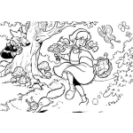 Dibujo para colorear Dibujo De Caperucita En El Bosque Y El Lobo Vigilandola Atras De Un Arbol Para Pintar Y Colorear