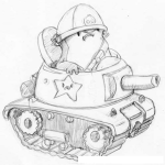 Dibujo para colorear Dibujo De Pollito Militar Con Tanque De Guerra Para Pintar Y Colorear