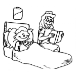 Dibujo para colorear Dibujo De Nino Enfermo Pero Feliz Con Una Enfermera Leyendole Un Cuento Para Pintar Y Colorear