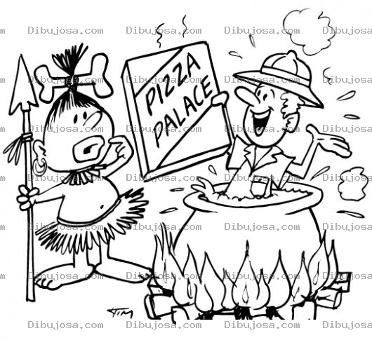 Dibujo para colorear Dibujo De Canibal Cocinando A Un Hombre Que Ofrece Pizza Para Pintar Y Colorear
