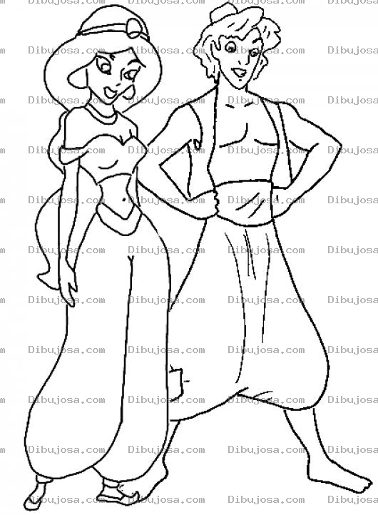 Dibujo para colorear Princesa Jazmin Y Aladino Para Pintar Y Colorearpara