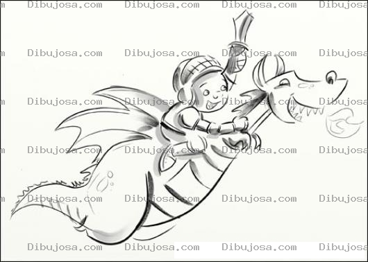 Dibujo para colorear Dibujo De Nino Volando Sobre Un Dragon Para Pintar Y Colorear
