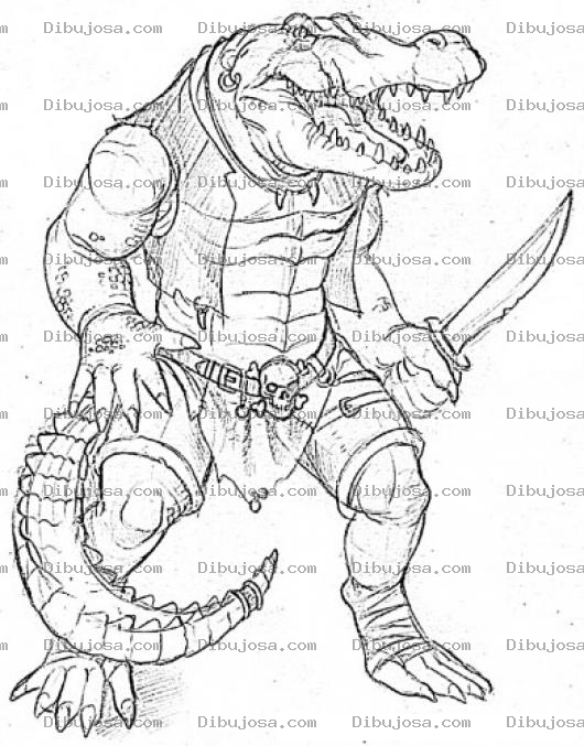 Dibujo para colorear Lagarto Con Espada Para Pintar Y Colorear