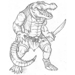 Dibujo para colorear Lagarto Con Espada Para Pintar Y Colorear