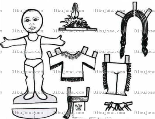 Dibujo para colorear Dibujo De Indito Con Ropa Recortable Para Pintar Y Colorear