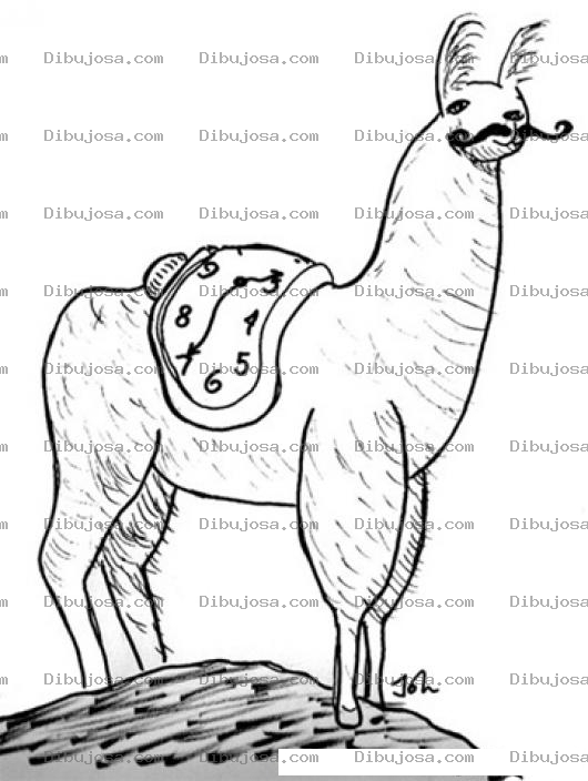 Dibujo para colorear Dibujo De Llama Peruana Con Un Reloj Dettetido En El Lomo Para Pintar Y Colorear