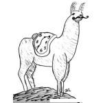 Dibujo para colorear Dibujo De Llama Peruana Con Un Reloj Dettetido En El Lomo Para Pintar Y Colorear