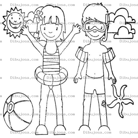 Dibujo para colorear Dibujo De 2 Ninos En La Playa Para Pintar Y Colorear