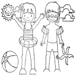 Dibujo para colorear Dibujo De 2 Ninos En La Playa Para Pintar Y Colorear
