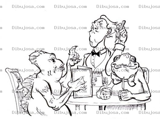Dibujo para colorear Moustruos En Un Restaurante Ordenandole Al Mesero Para Pintar Y Colorear