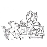 Dibujo para colorear Moustruos En Un Restaurante Ordenandole Al Mesero Para Pintar Y Colorear
