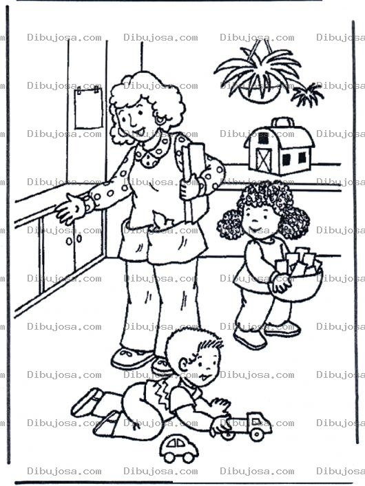 Dibujo para colorear Dibujo De Mama Con Sus Hijos Jugando Para Pintar Y Colorear
