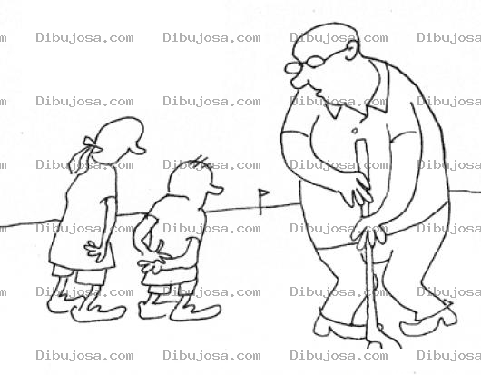 Dibujo para colorear Dibujo De Papa Jugando Golf Frente A Sus Hijos Para Pintar Y Colorear