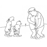 Dibujo para colorear Dibujo De Papa Jugando Golf Frente A Sus Hijos Para Pintar Y Colorear