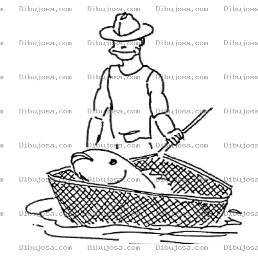 Dibujo para colorear Dibujo De Pescador Con Un Pescadote Para Pintar Y Colorear