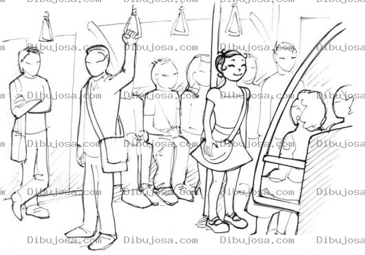 Dibujo para colorear Dibujo De Pasajeros Adentro Del Transmetro Para Pintar Y Colorear Gente El En Subway