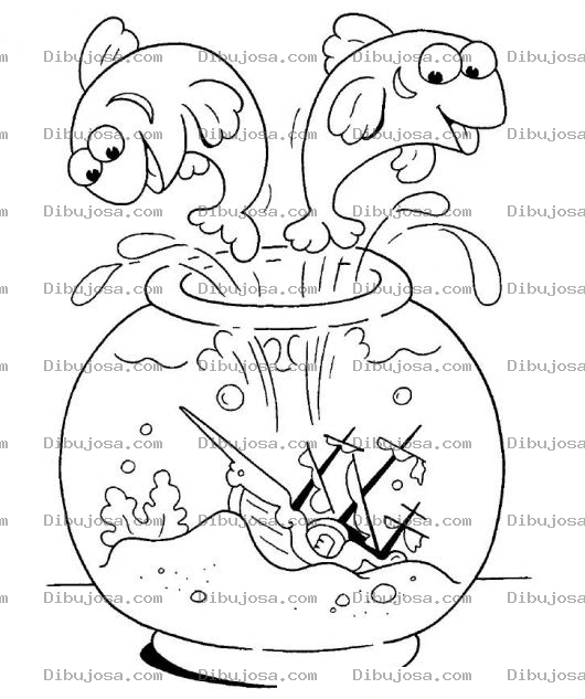 Dibujo para colorear Dibujo De Peces Saltando De Una Pecera Para Pintar Y Colorear