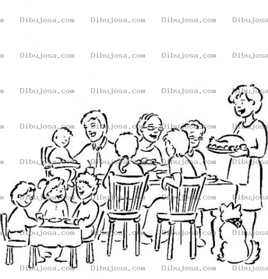 Dibujo para colorear Dibujo De Un Almuerzo Familiar Con Una Mesa Para Grandes Y Una Mesa Para Ninos Para Pintar Y Colorear