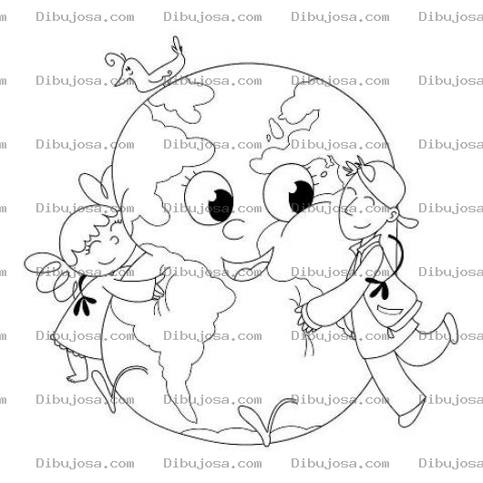 Dibujo para colorear Dia Del Mundo Dibujo De Ninos Abrazando Y Aprentando Al Planeta Tierra Para Pintar Y Colorear