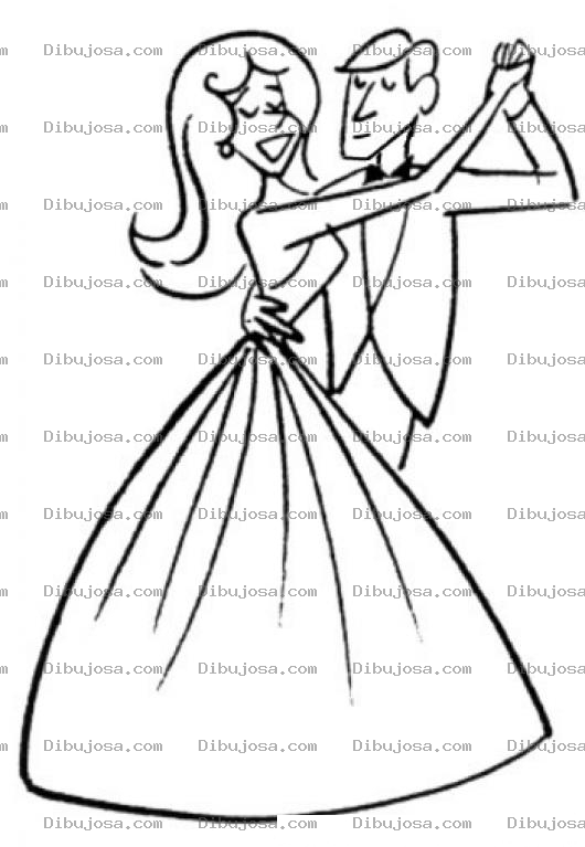 Dibujo para colorear Dibujo De Pareja Bailando En Fiesta De Gala Y Glamourosa Con Traje De Etiqueta Y Vestido De Gala Para Pintar Y Colorear Esposos Elegantes