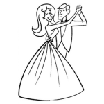 Dibujo para colorear Dibujo De Pareja Bailando En Fiesta De Gala Y Glamourosa Con Traje De Etiqueta Y Vestido De Gala Para Pintar Y Colorear Esposos Elegantes