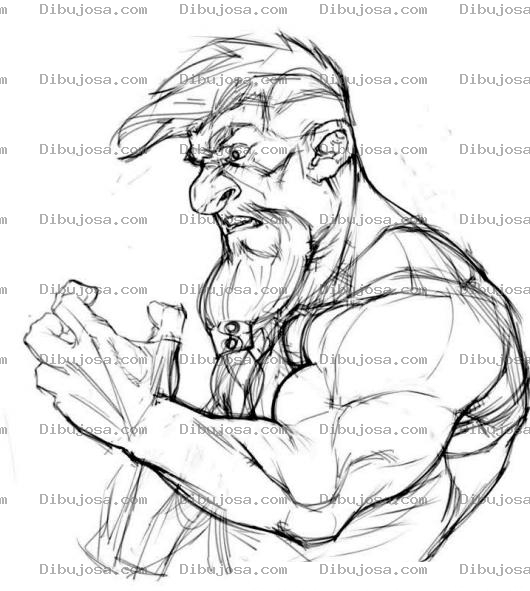 Dibujo para colorear Dibujo De Viejo Musculoso Y Enojado Para Pintar Y Colorear