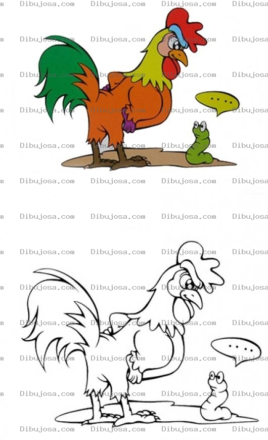 Dibujo para colorear Colorear un gallo con un gusano
