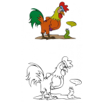 Dibujo para colorear Colorear un gallo con un gusano