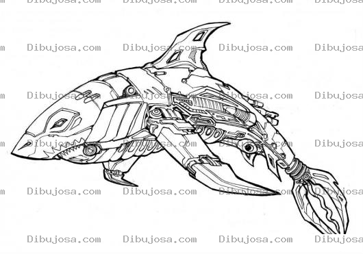 Dibujo para colorear Tiburon Mecanico Dibujo De Robot Tiburon Para Pintar Y Colorear Tiburon 3D