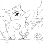 Dibujo para colorear Dibujo De Gato Atrapando A Un Raton De La Cola Para Pintar Y Colorear Gatito Y Ratoncito