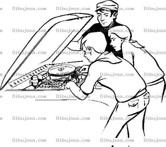 Dibujo para colorear Dibujo De Chicos Mecanicos Arreglando En El Motor De Un Carro Carburado Para Pintar Y Colorear Practica De Mecanica A Un Coche Con Carburador