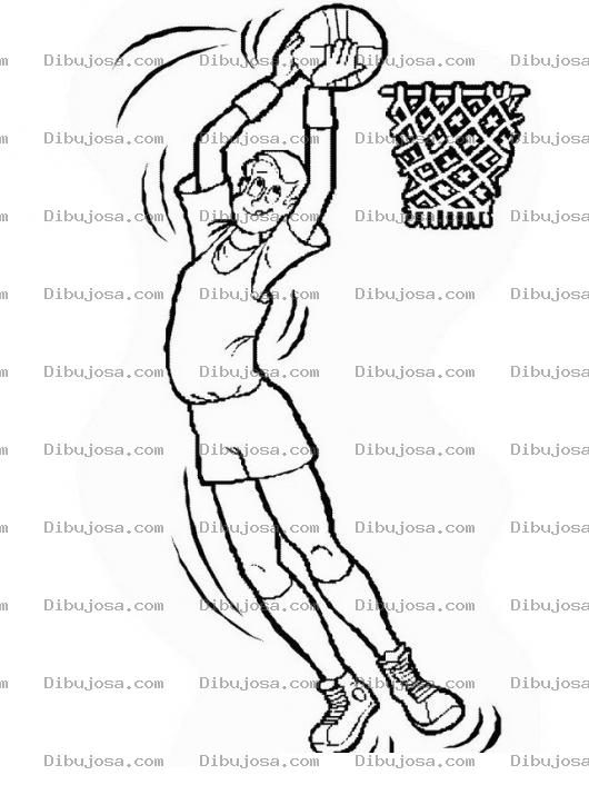 Dibujo para colorear Dibujo De Hombre Alto Clavando Una Pelota De Basketball De Reversa En Un Aro De Basquetbol Para Pintar Y Colorear Una Canasta Con Slam Dunk