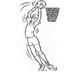 Dibujo para colorear Dibujo De Hombre Alto Clavando Una Pelota De Basketball De Reversa En Un Aro De Basquetbol Para Pintar Y Colorear Una Canasta Con Slam Dunk