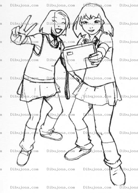 Dibujo para colorear Dibujo De Chicas Estudiantes Colegialas Tomandose Una Foto Con Una Camara Digital Para Pintar Y Colorear
